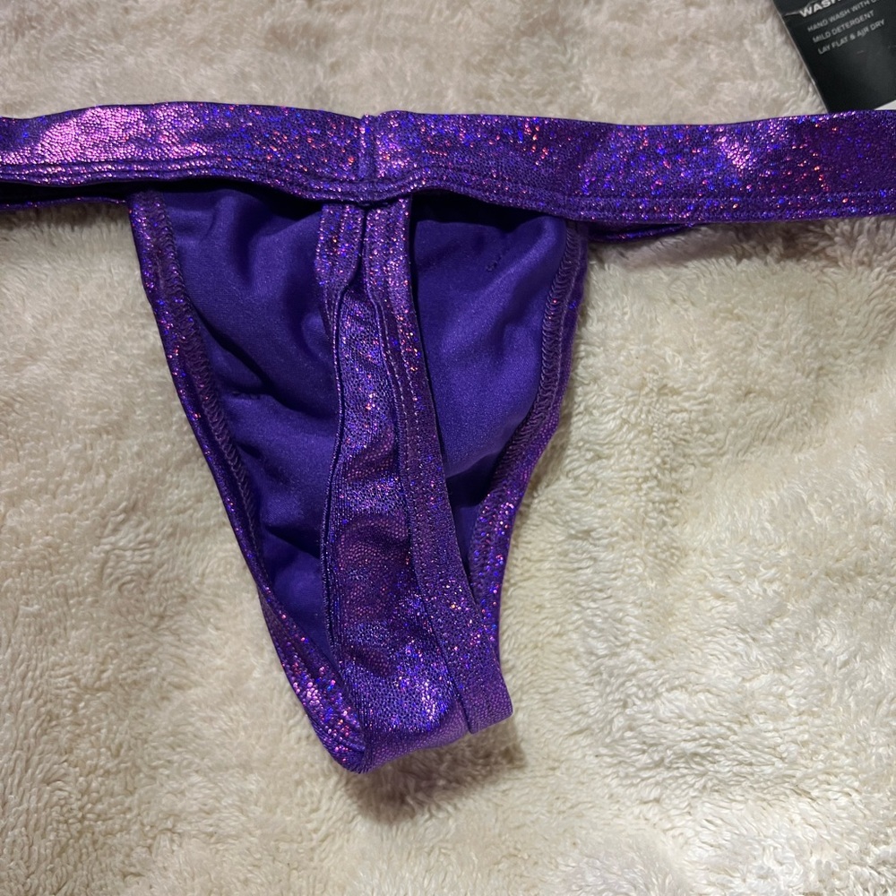 Purple Shimmer Triangle Bikini Set With Matching Thong With Bow - Picture 4 of 5